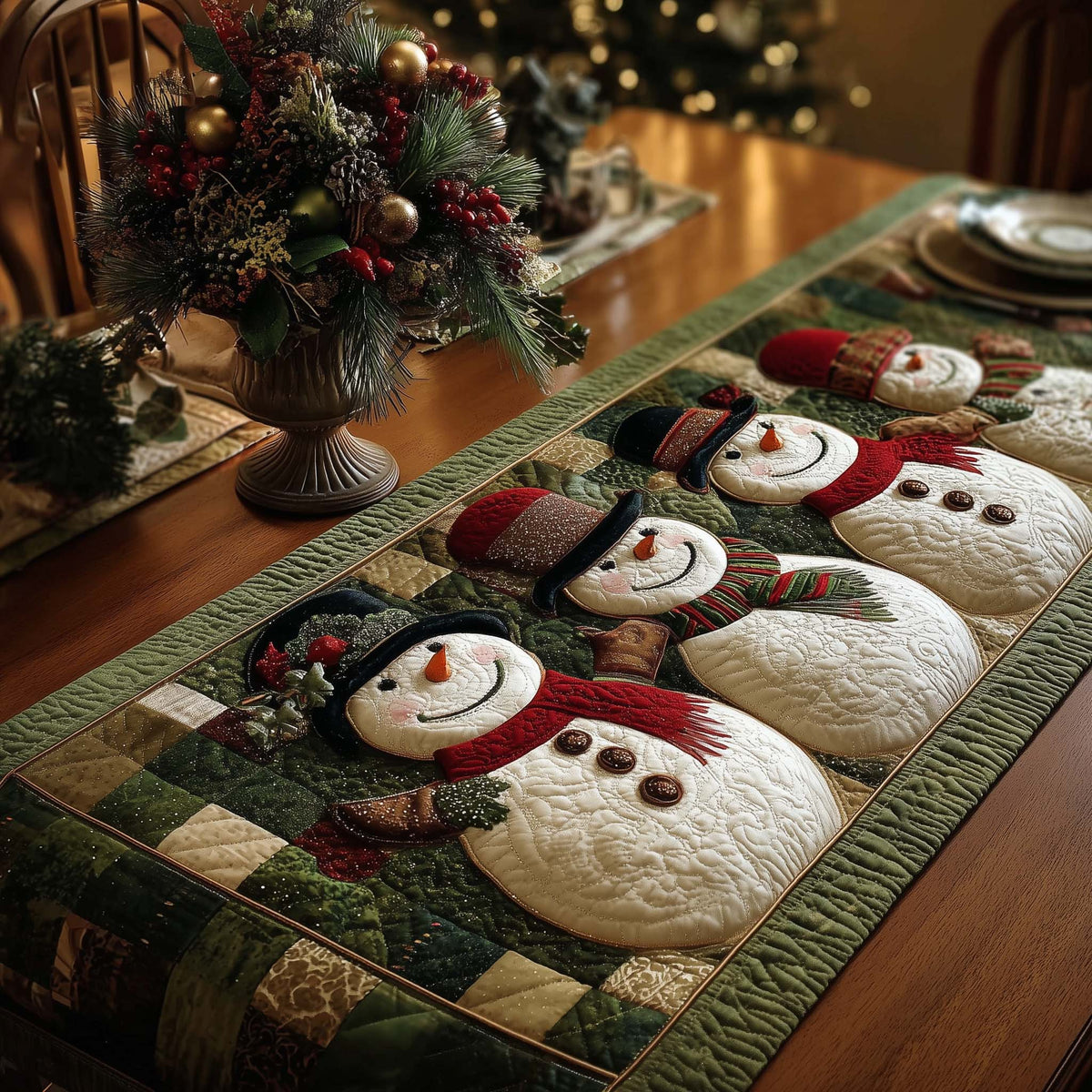 Jolly Snowmen Quilted Table Runner Christmas Presents 2025