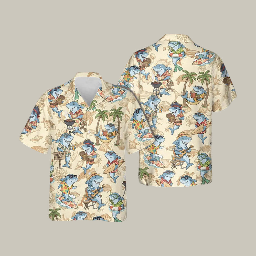Shark Summer Hawaiian Shirt Funny Shark Beach Party Shirt Present Idea For Best Friends - Otakuforge