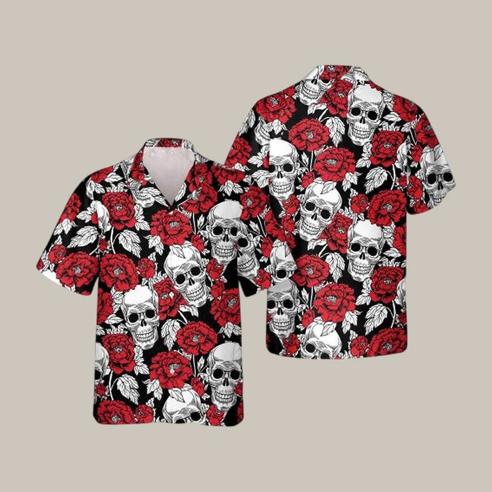 Roses And Skeleton Skull Hawaiian Shirt Vintage Aloha Shirt Present Idea For Husband - Otakuforge