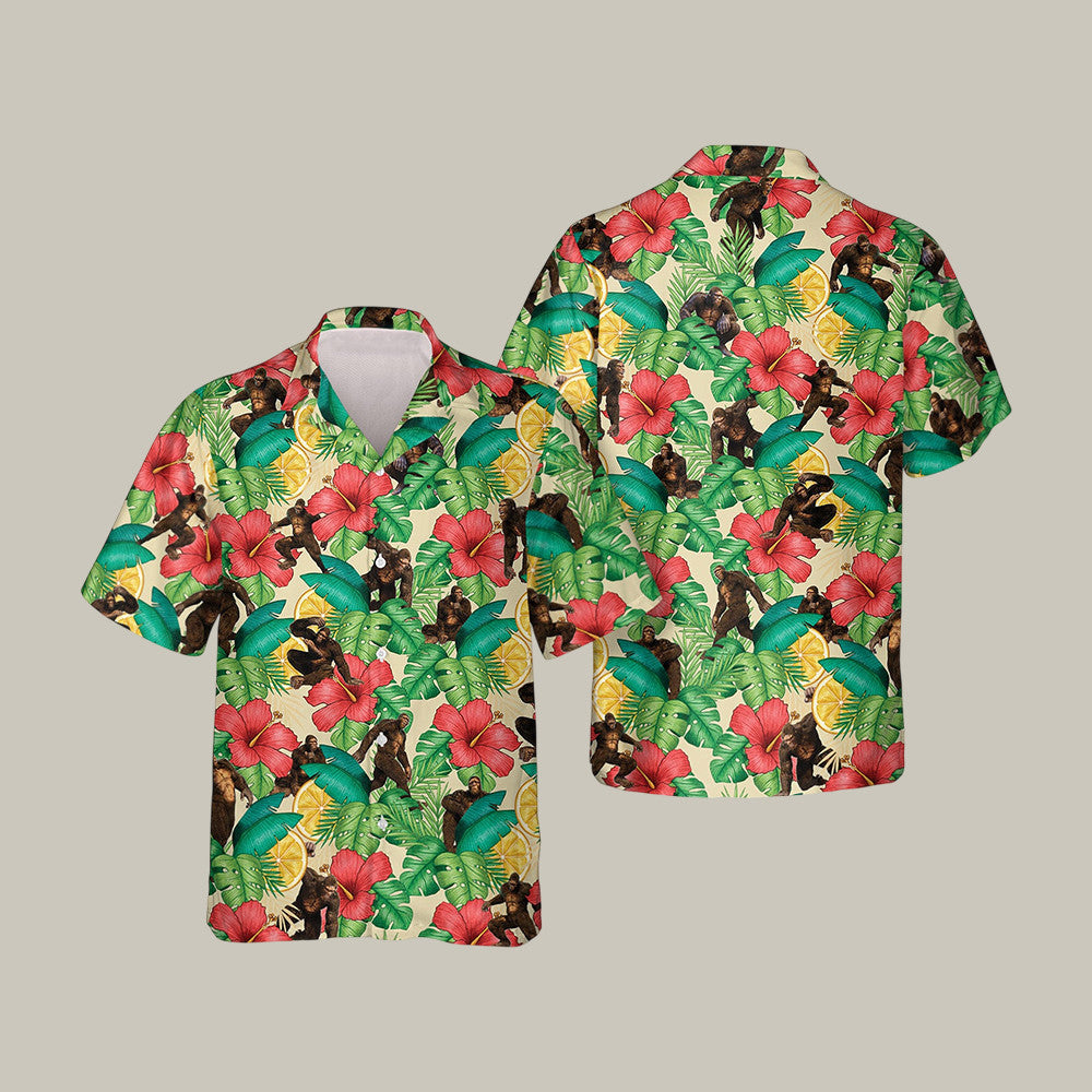Summer Tropical Pattern Bigfoot Hawaiian Shirt Retro Aloha Shirt Unique Gift For Dad - Otakuforge