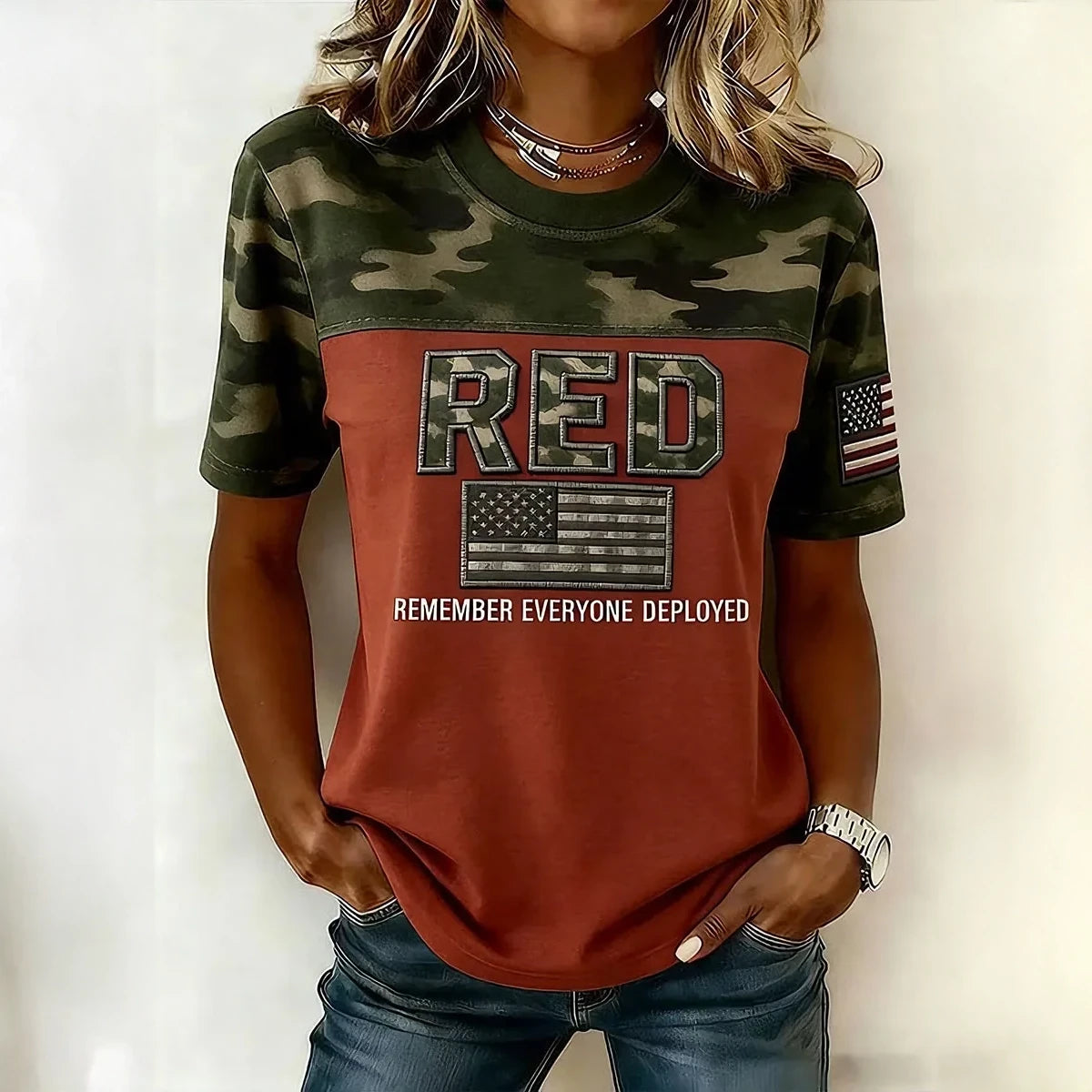 Red Friday Remember Everyone Deployed T-Shirt American Flag Remember Everyone Deployed Shirt Present For Wife - Otakuforge