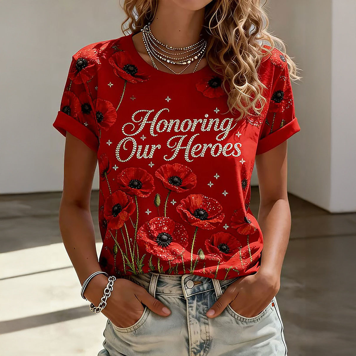 Red Friday Honoring Our Heroes Poppy Flower T-Shirt Red Friday Clothes Present For Wife - Otakuforge