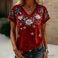 Red Friday Floral V-Neck Shirt Remember Everyone Deployed Clothes Red Friday Present For Wife - Otakuforge