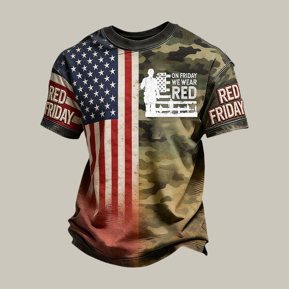 RED Friday American Flag T-Shirt Remember Everyone Deployed Clothes Present For Husband - Otakuforge