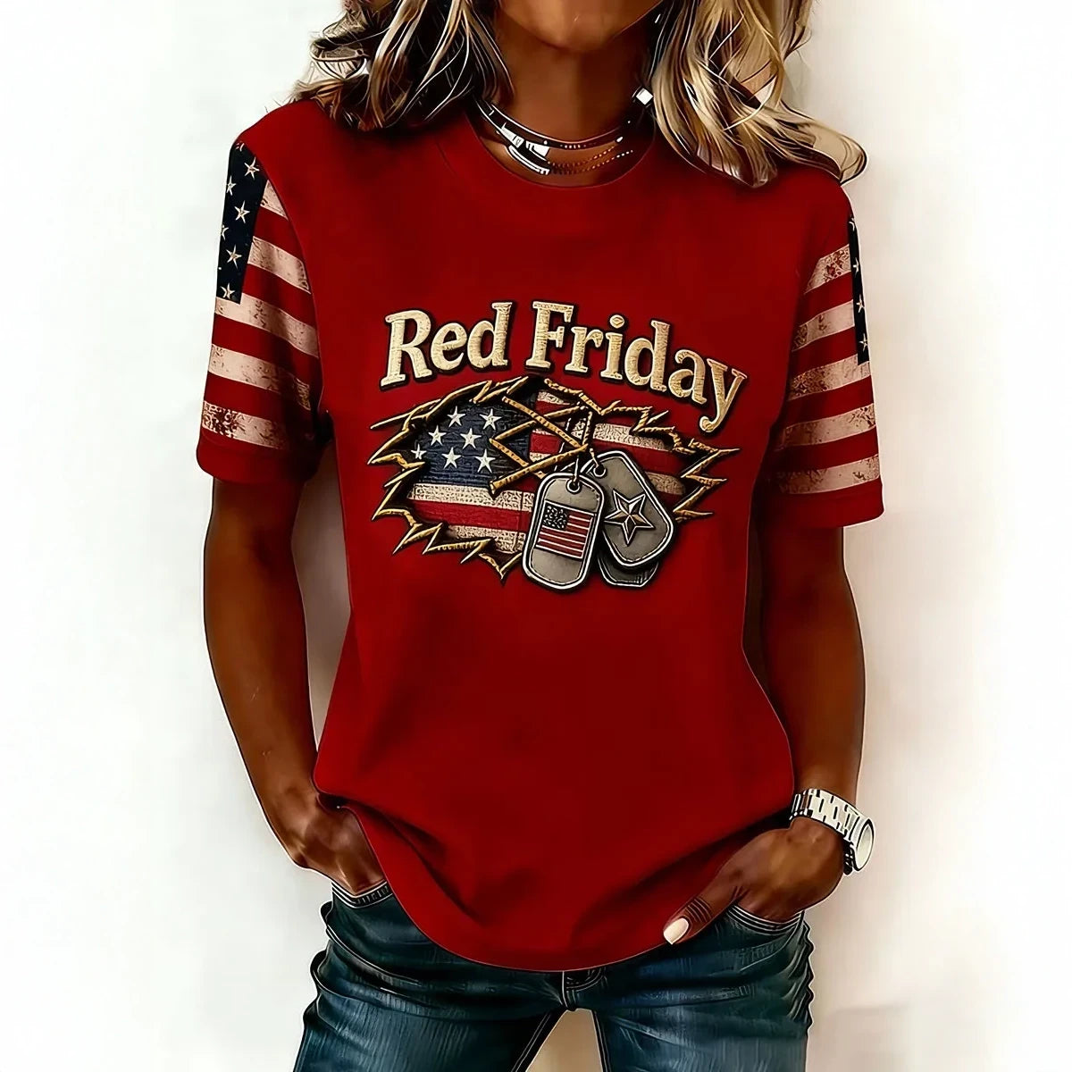 RED Friday Remember Everyone Deployed T-Shirt American Flag Clothes Gift For Wife - Otakuforge