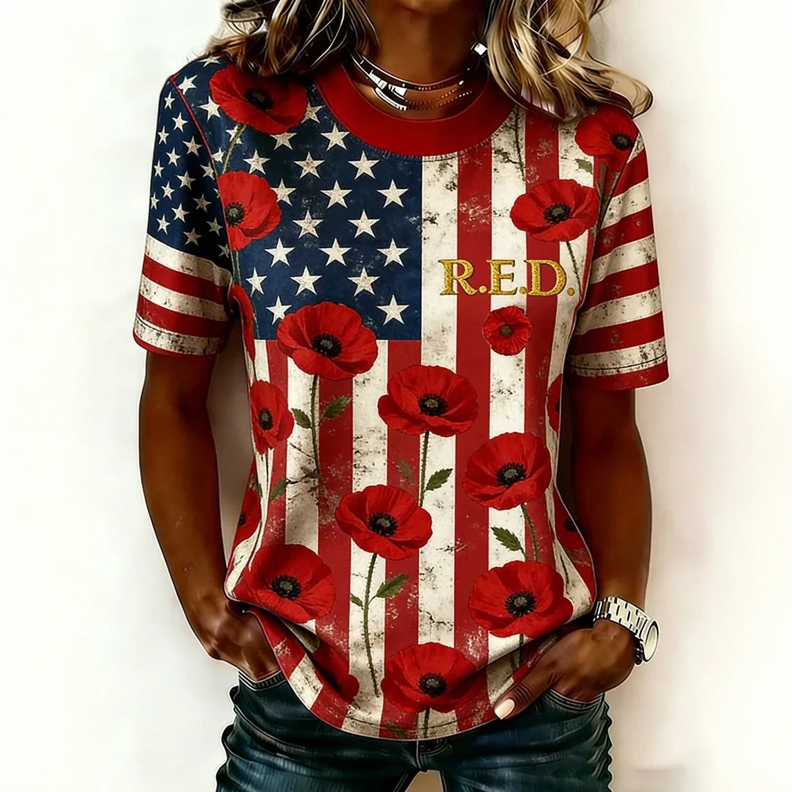 RED Friday Poppy Flower T-Shirt American Flag Remember Everyone Deployed Shirt Present For Wife - Otakuforge
