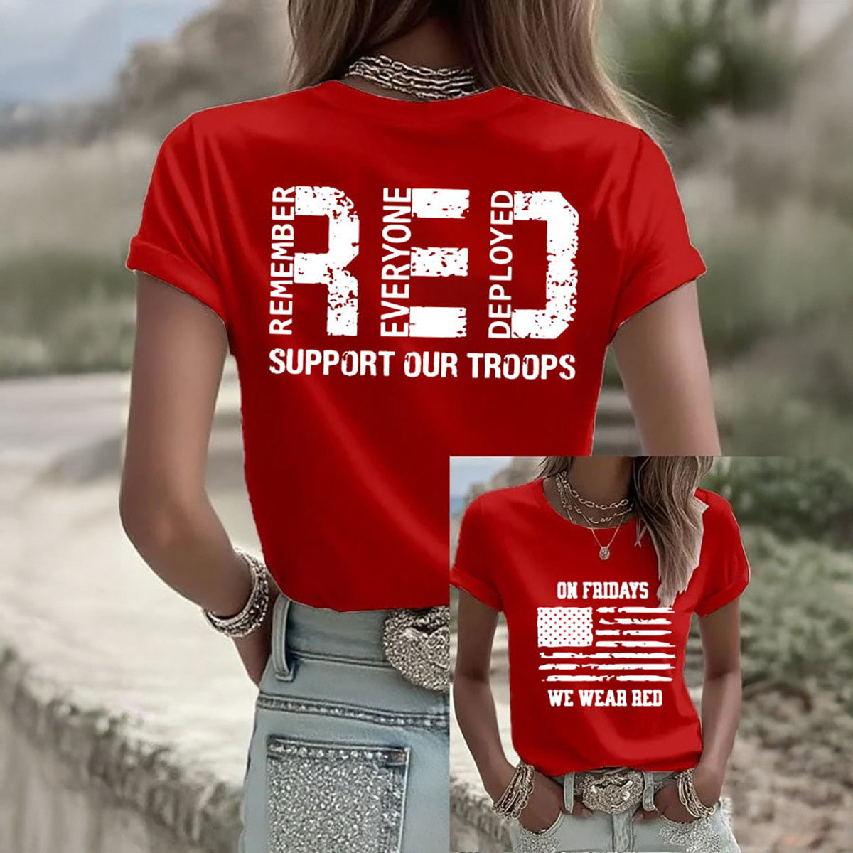 Red Friday Support Our Troops T-Shirt Remember Everyone Deployed Shirt Present For Wife - Otakuforge