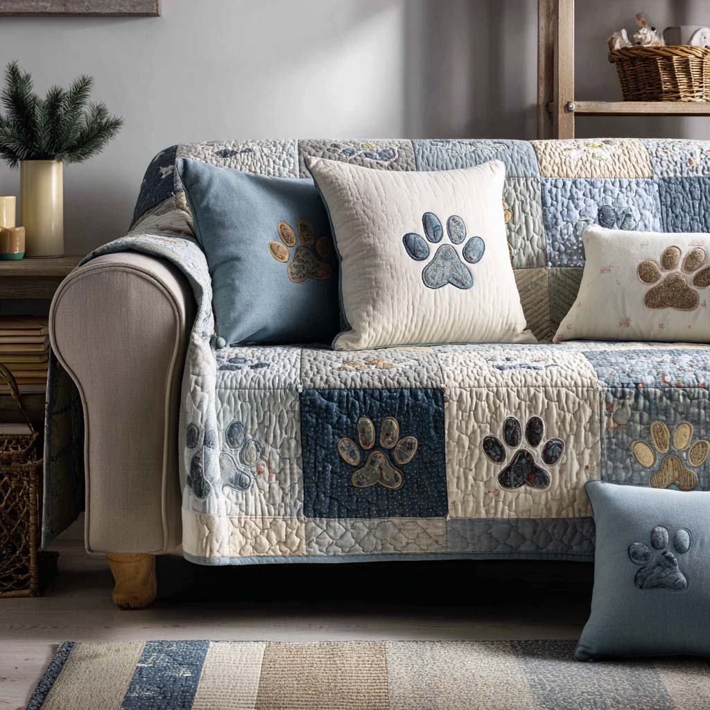 Pet Paw Quilted Sofa Cover Interior Styling Decor Best Present For Pet Owners