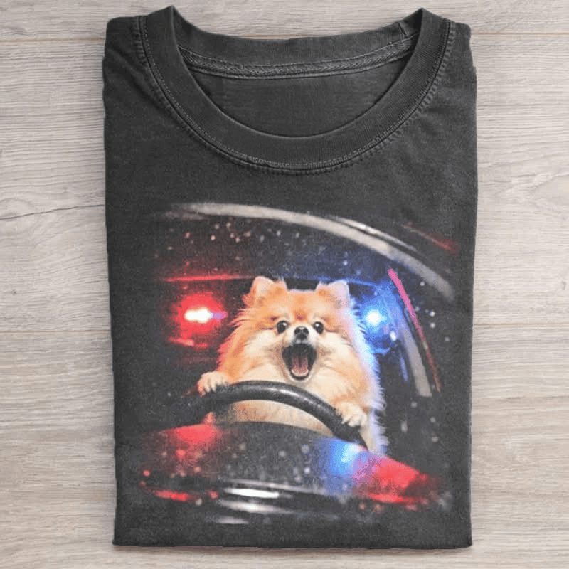 Pomeranian Driving Car Vintage Graphic T-Shirt Funny Dog Meme Shirts Gifts For Friends - Otakuforge