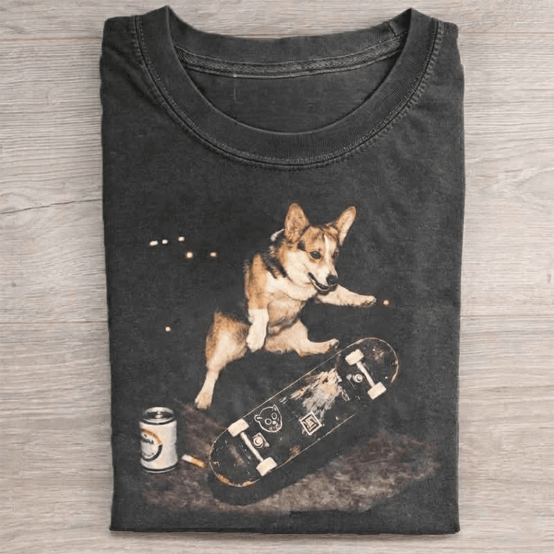 Corgi Skateboarding T-Shirt Funny Corgi Dog Graphic Tee Gifts For Owners Pet Lovers - Otakuforge