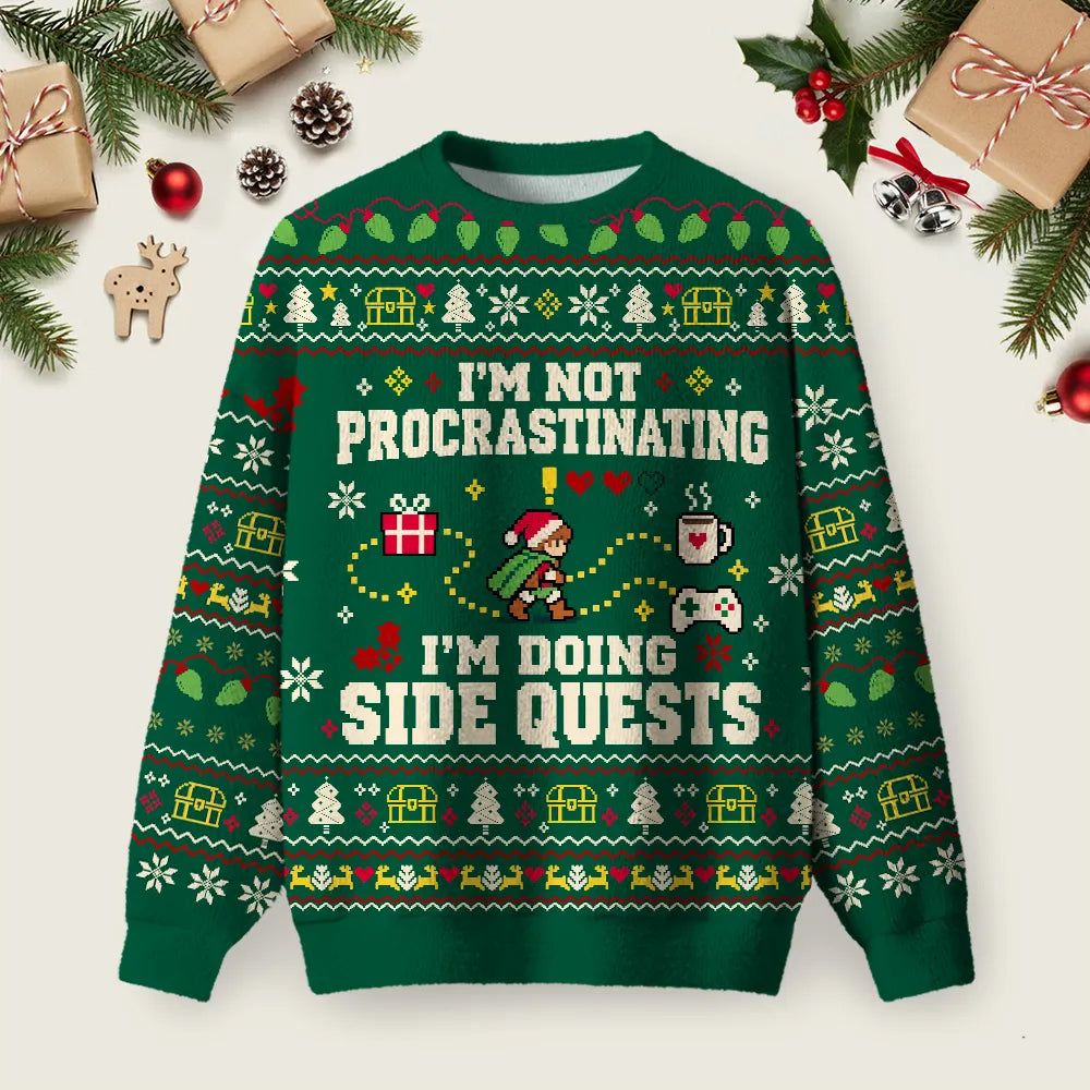 Not Procrastinating Doing Side Quests Ugly Christmas Sweater Winter Apparel Xmas Gifts.png