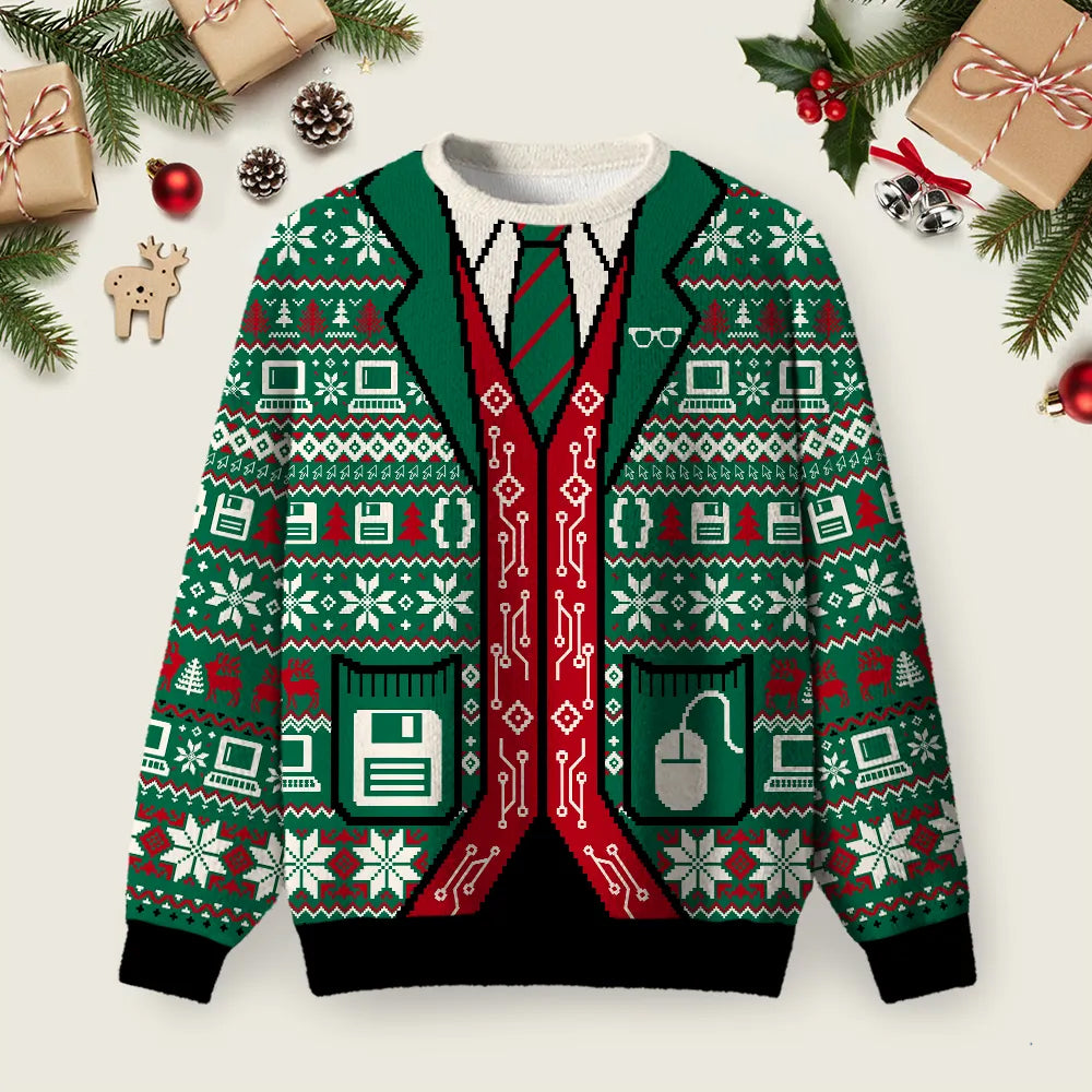 Fake Suit Retro Computer Ugly Christmas Sweater Winter Clothing Christmas Outfits Ideas.png