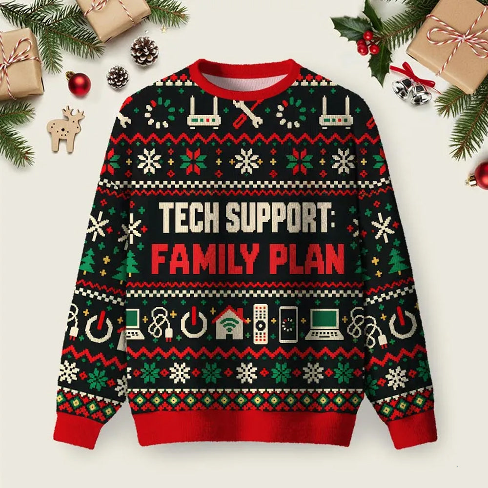 Family Tech Support Ugly Christmas Sweater Funny Xmas Outfits Ideas Christmas Gifts.png