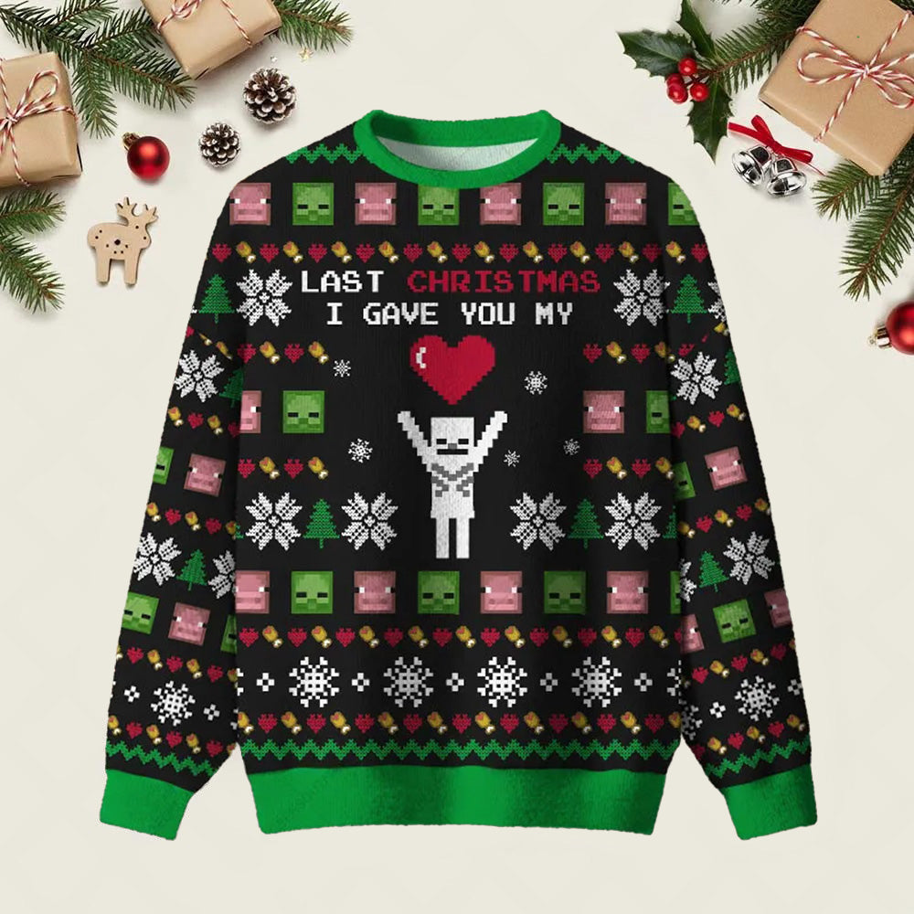 Last Christmas I Give You My World Black Ugly Christmas Sweater Festive Clothing Xmas Gifts