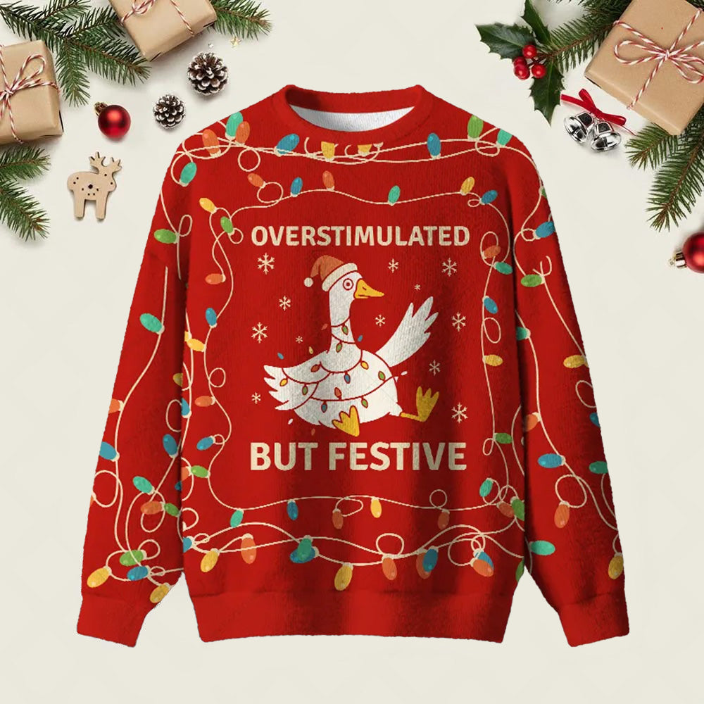 Overstimulated But Festive Ugly Christmas Sweater Christmas Attire Xmas Party Outfits