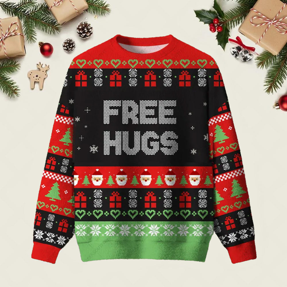 Free Hugs Ugly Christmas Sweater Christmas Day Outfit Xmas Gifts For Nana