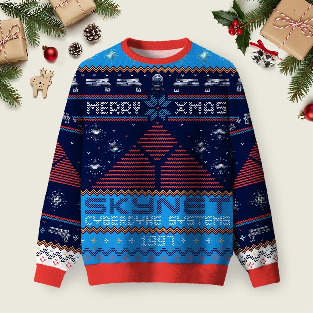 Happy Cyber Merry Xmas Blue Ugly Christmas Sweater Festive Clothing Gifts For Boyfriend