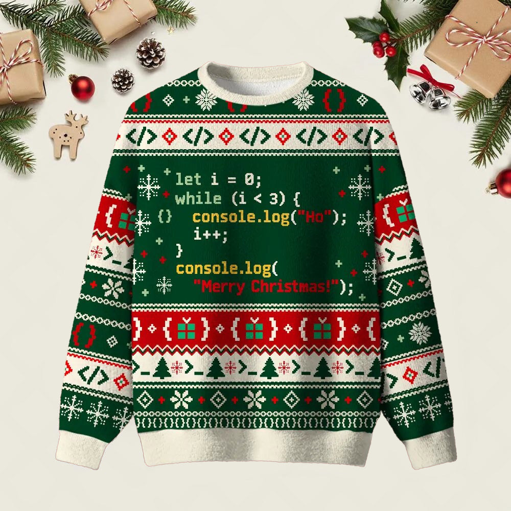 Javascript Code Loop Ho Ho Ho Ugly Christmas Sweater Warm Clothes For Winter Gifts