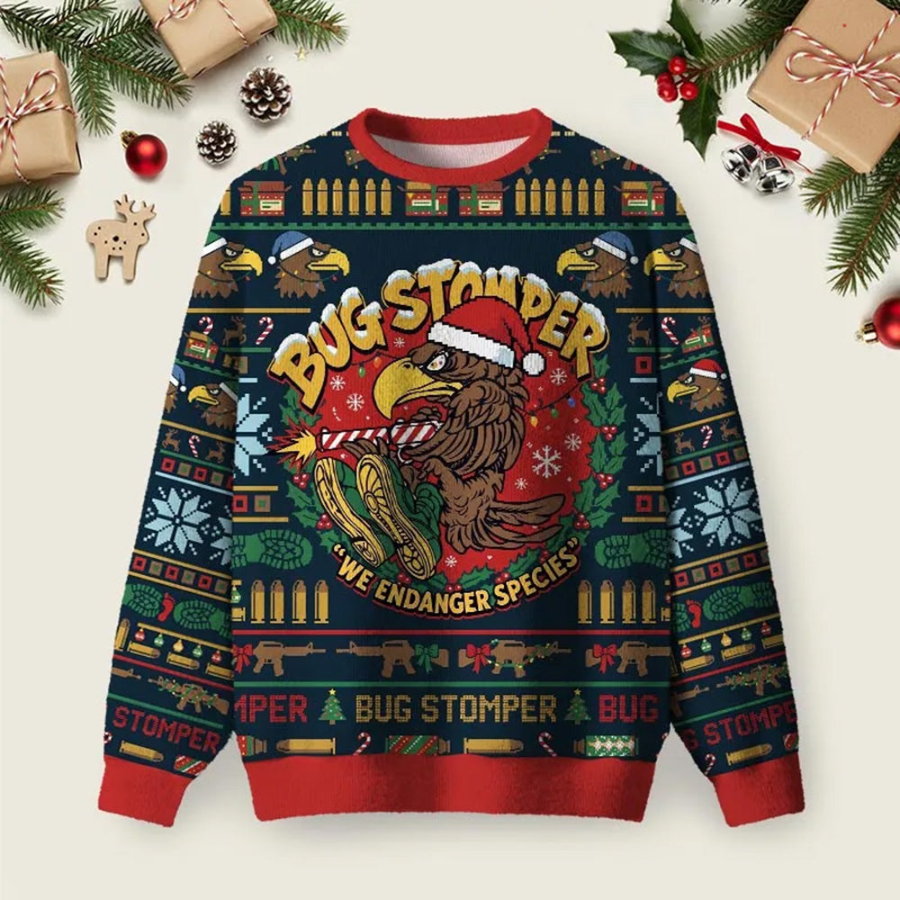Bug Stomper Alien Ugly Christmas Sweater Funny Ugly Xmas Sweaters Christmas Clothing