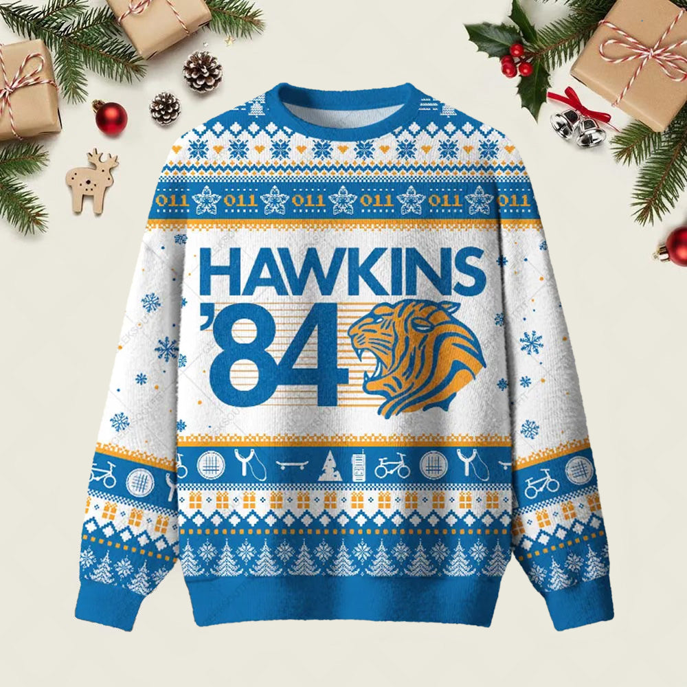 Hawkins 84 Ugly Christmas Sweater Christmas Vacation Apparel Xmas Clothes Gifts Ideas