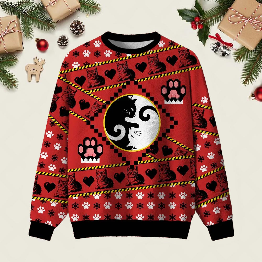Cats Humour Ying Yang Ugly Christmas Sweater Cute Christmas Outfits Cat Lovers Gifts