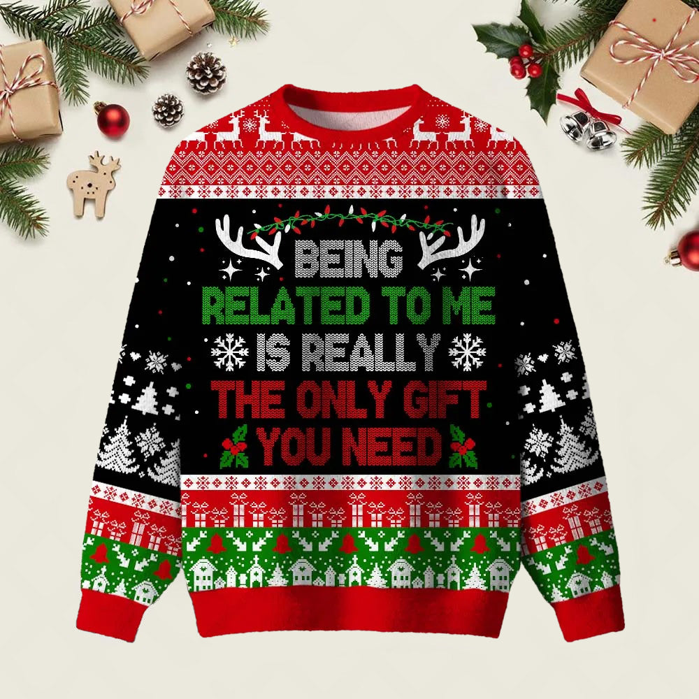 Being Related To Me Ugly Christmas Sweater Funny Holiday Sweaters Xmas Gifts For BFF