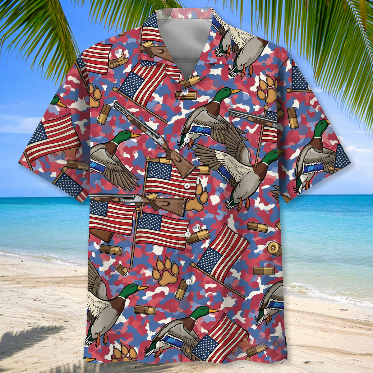 America Duck Hunting Pattern Camo Hawaiian Shirt Duck Hunting Shirt Husband Gifts