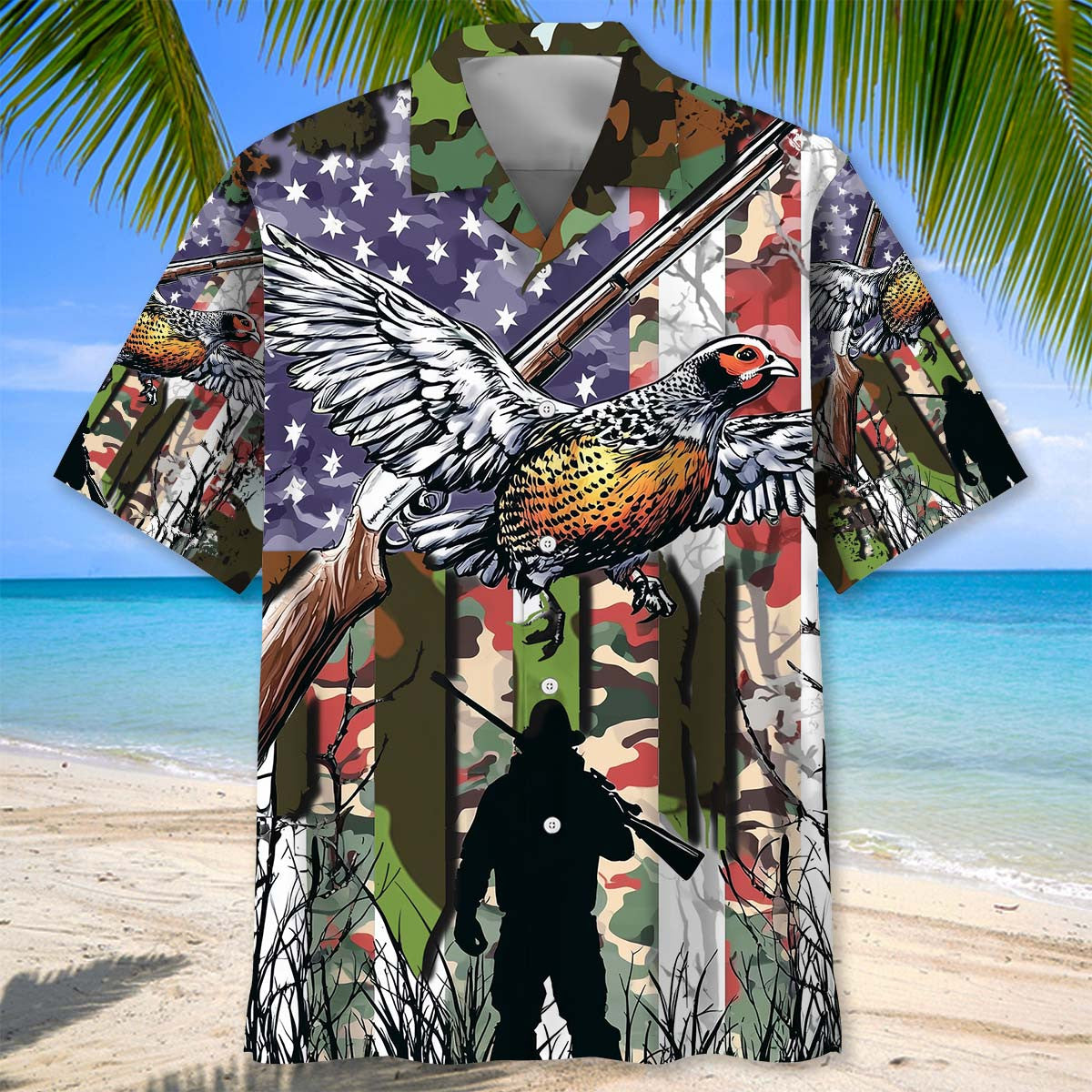 America Bird Hunting Pattern Camo Hawaiian Shirt Hunter Aloha Shirt Husband Gifts