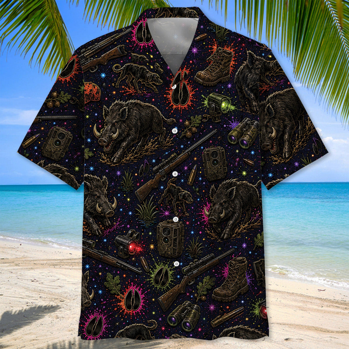 Color Wild Boar Hunting Pattern Hawaiian Shirt Huntin Season Shirt Dad Gift
