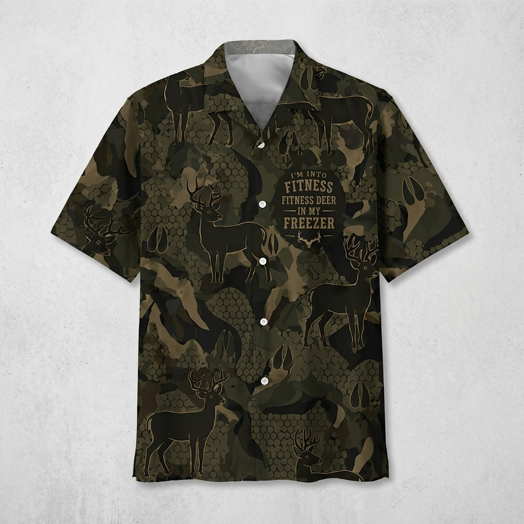 Deer Hunting Vintage Artwork Camo Hawaiian Shirt Fitness Deer In My Freezer Gear