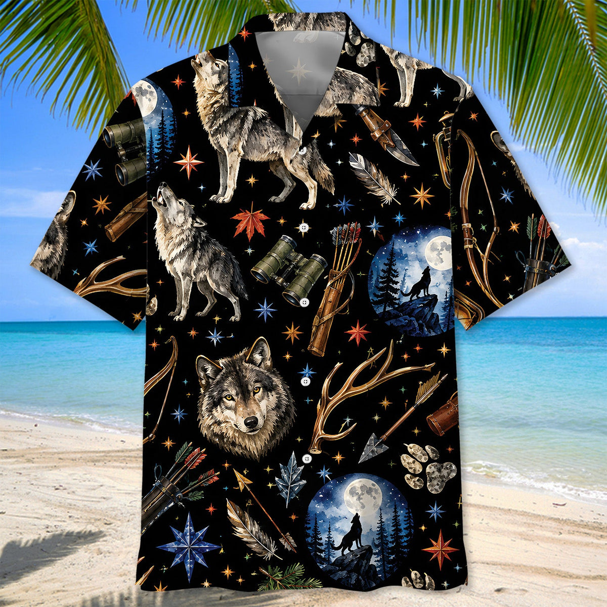 Wild Wolf Hunting Pattern Hawaiian Shirt Hunting Lover Shirt Gift For Brother