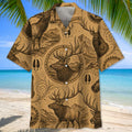 Vintage Deer Hunting Graphic Pattern Hawaiian Shirt Hunter Summer Shirt Husband Gifts