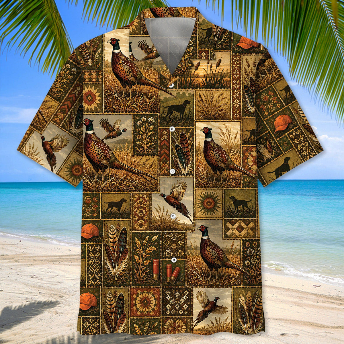 Vintage Pheasant Hunting Pattern Hawaiian Shirt Hunting Aloha Shirt Husband Gifts