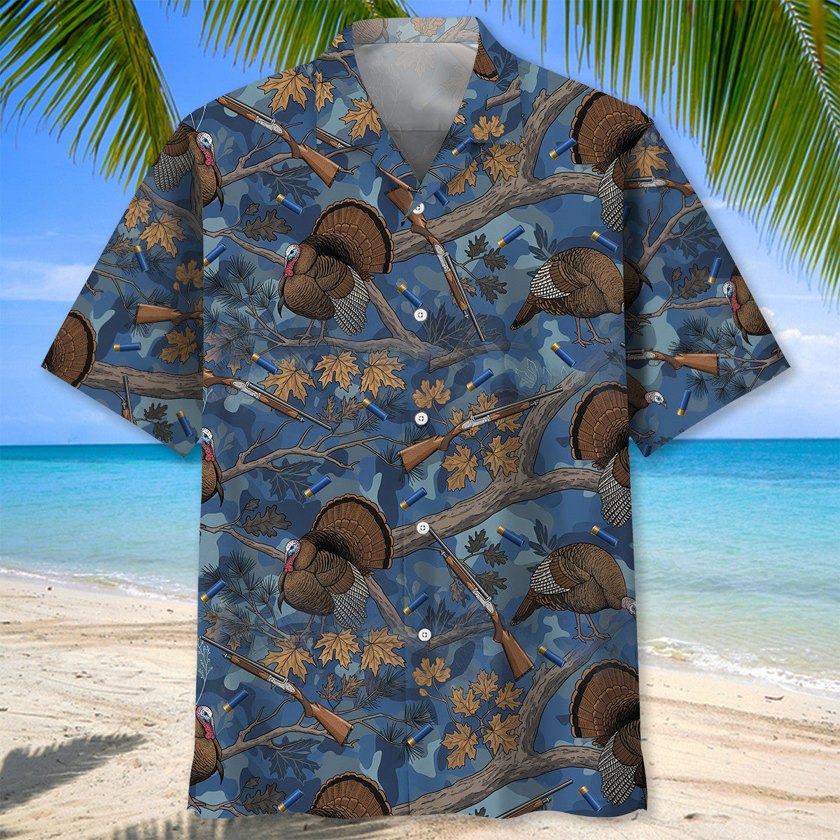 Wild Turkey Hunting Pattern Camo Hawaiian Shirt Hunting Button Up Shirt Dad Gifts