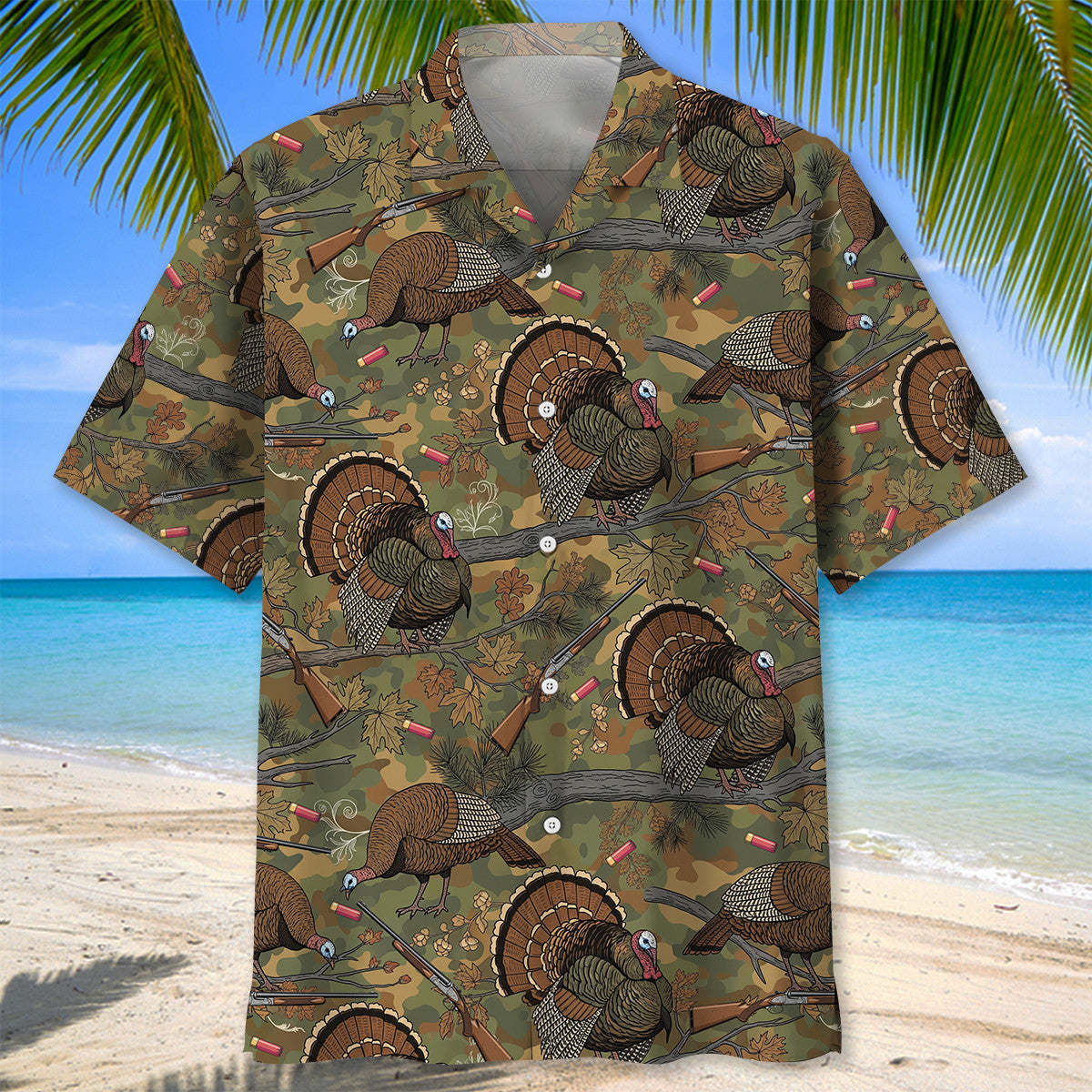 Wild Turkey Hunting Pattern Camo Hawaiian Shirt Hunting Season Shirt Husband Gifts