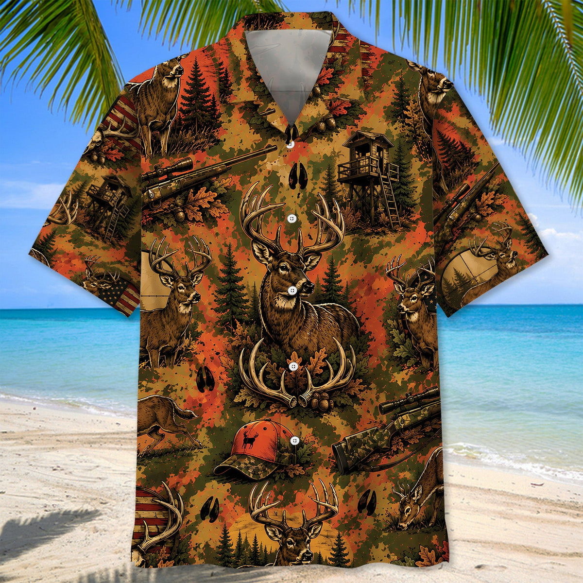 Vintage Deer Hunting Pattern Hawaiian Shirt Hunting Season Aloha Shirt Husband Gift