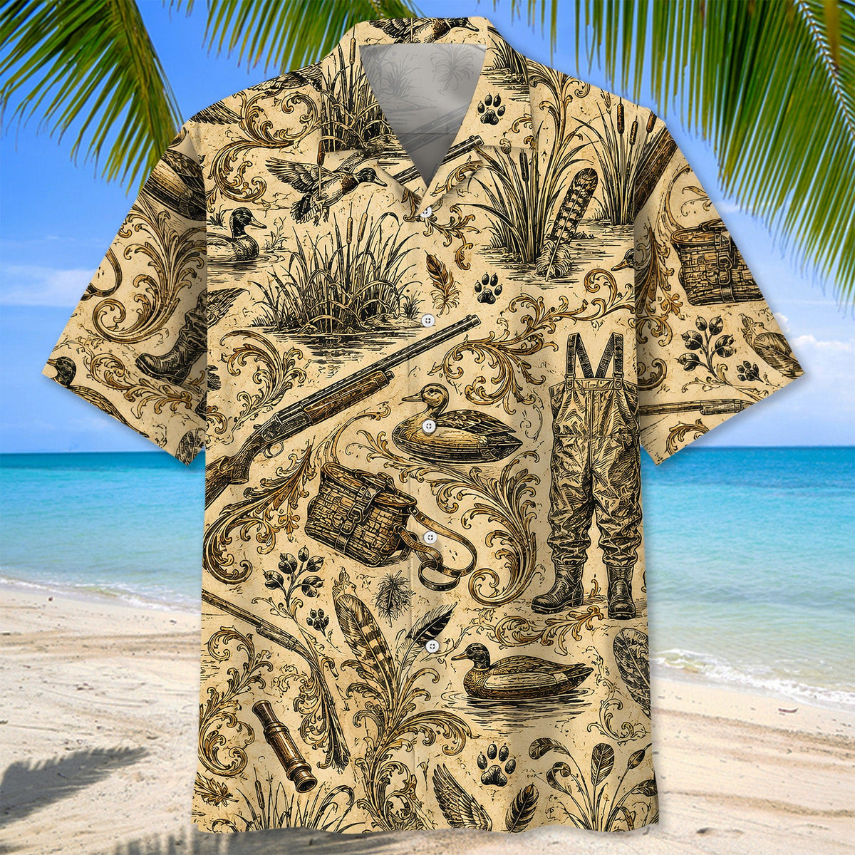 Vintage Hunting Hawaiian Shirt Duck Hunting Pattern Aloha Shirt Gifts For Boyfriend
