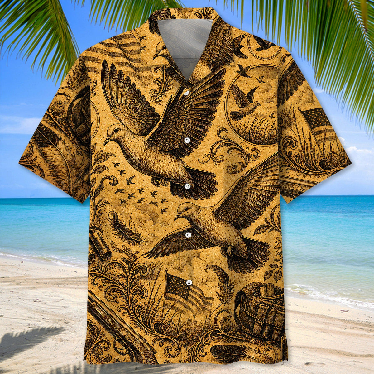 Vintage Dove Hunting Pattern Hawaiian Shirt Hunting Season Aloha Shirt Dove Hunter Gifts