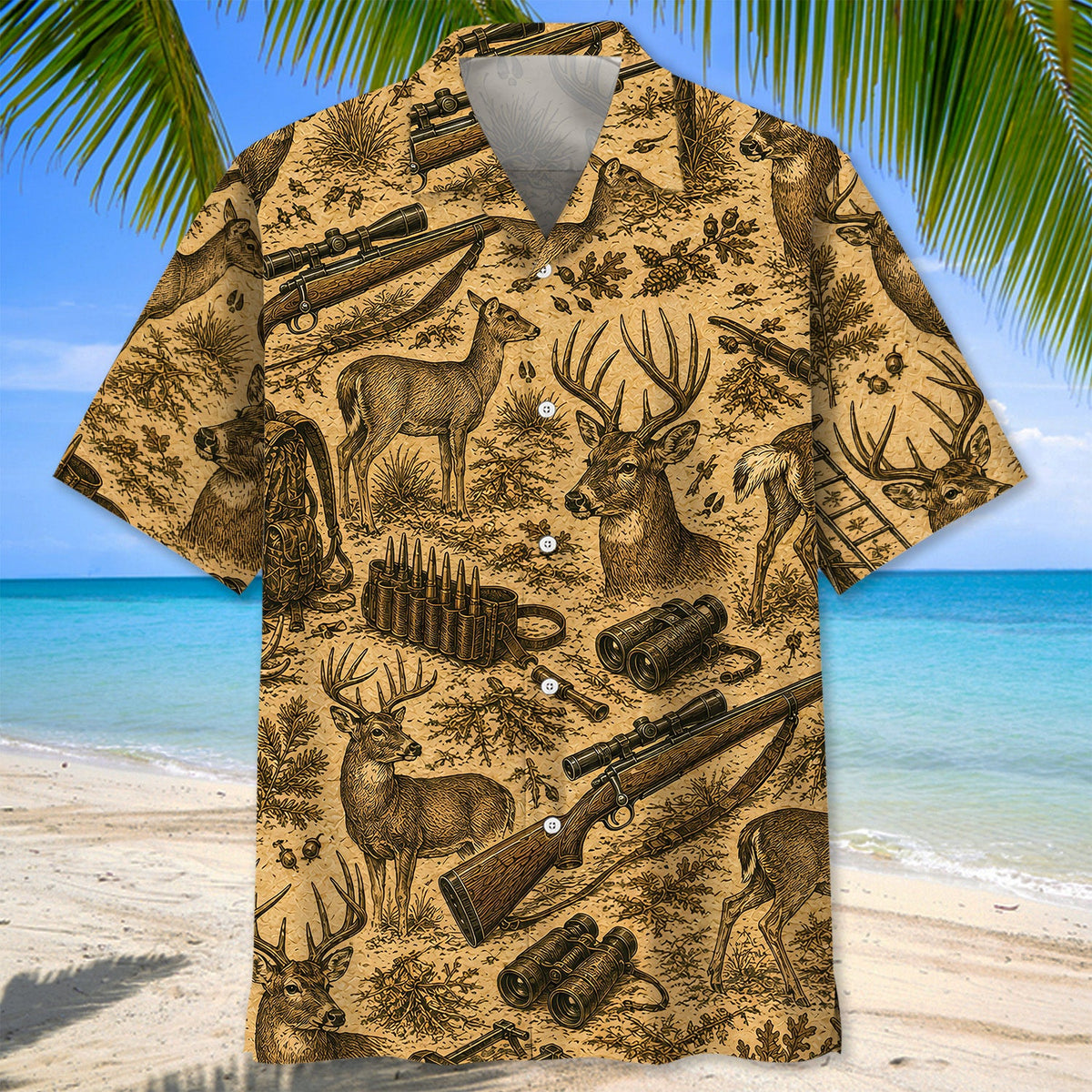 Vintage Deer Hunting Graphic Pattern Hawaiian Shirt Hunting Aloha Shirt Dad Gifts