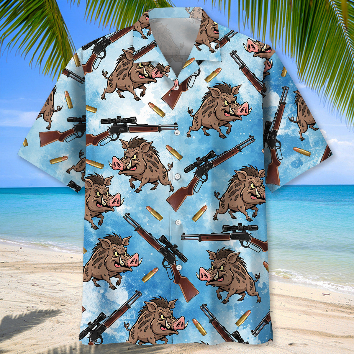 Wild Boar Hunting Pattern Hawaiian Shirt Hunting Button Up Shirt Brother Gifts