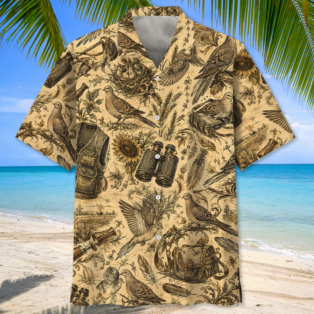 Vintage Dove Hunting Pattern Hawaiian Shirt Hunting Season Aloha Shirt Father Gift