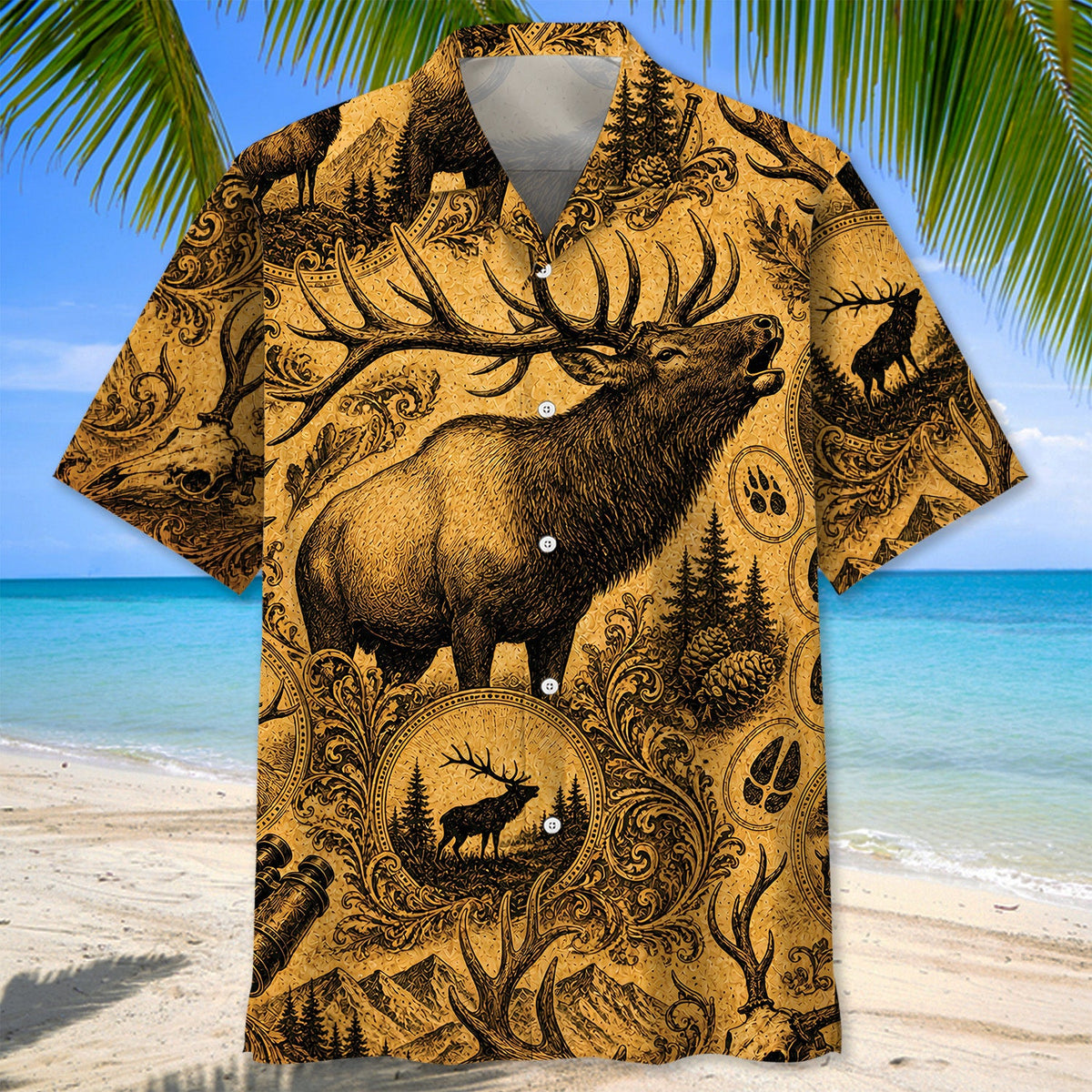 Vintage Deer Hunting Pattern Hawaiian Shirt Deer Hunter Shirt Hunting Enthusiast Gift