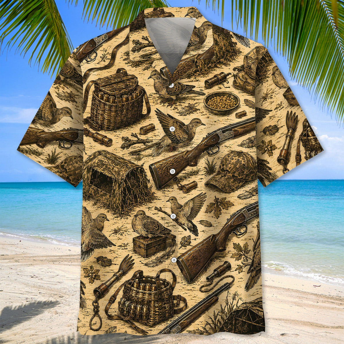 Vintage Bird Hunting Pattern Hawaiian Shirt Hunting Season Aloha Shirt Him Gift