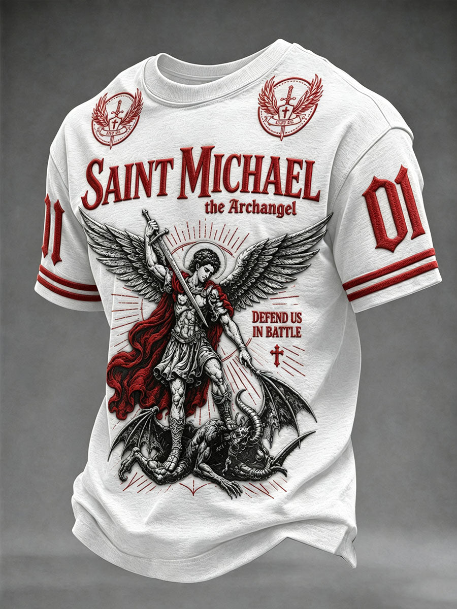 Saint Michael The Archangel Defend Us In Battle T-Shirt Christian Gifts For Dad