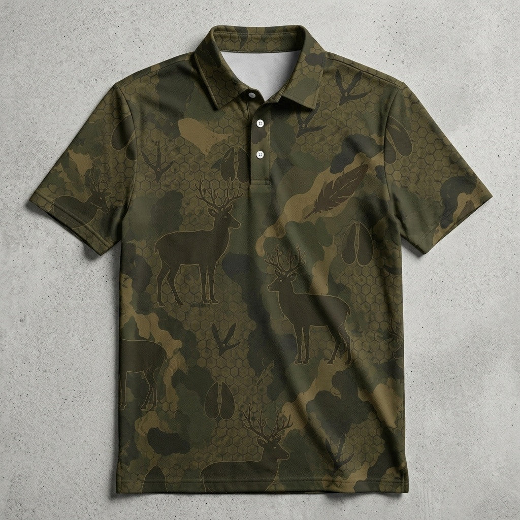 Deer Buck Dark Camouflage Polo Shirt Deer Hunting Polo Shirt Hunters Gift Ideas