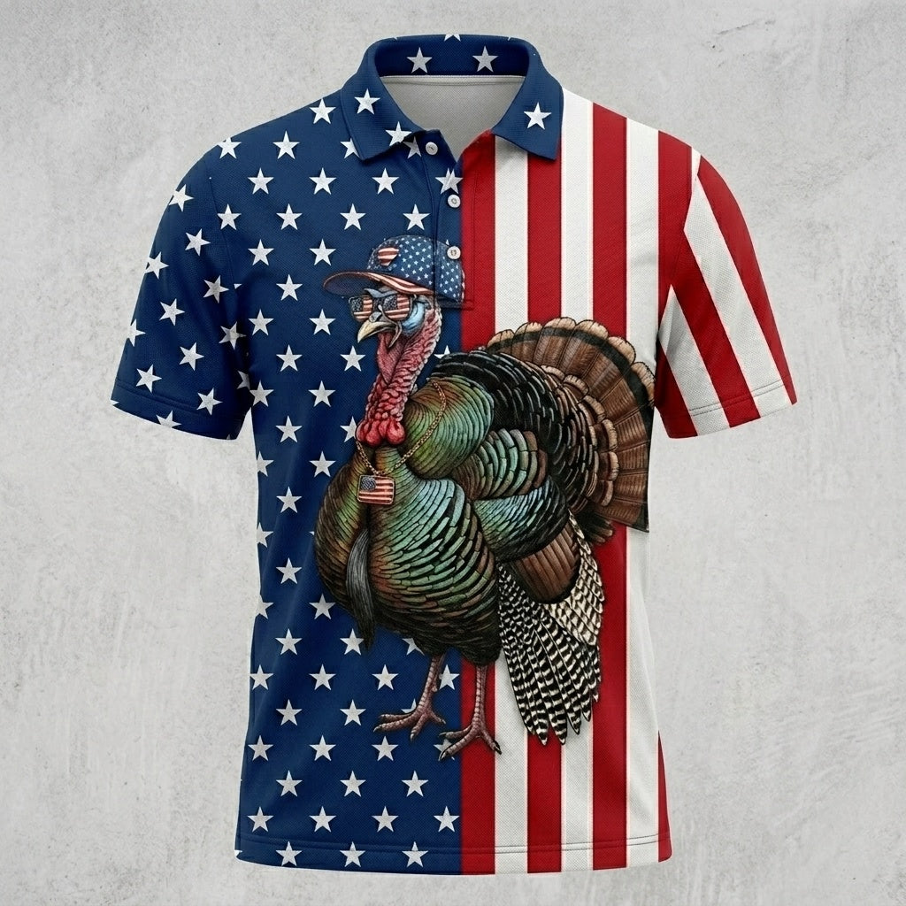 American Flag Patriotic Wild Turkey Polo Shirt Turkey Hunting Polo Shirt Gifts For Hunters