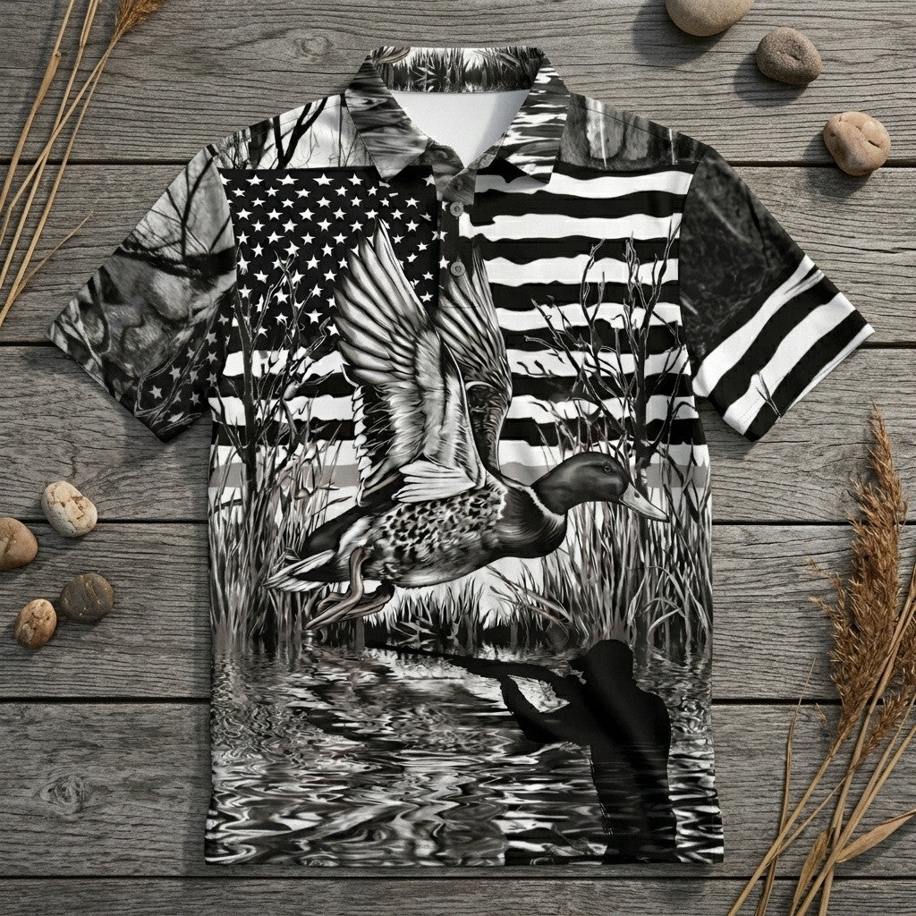 American Flag Mallard Duck Hunting Polo Shirt Duck Hunting Outfit Gift Ideas For Hunters