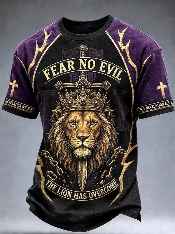 Fear No Evil The Lion Has Overcome T-Shirt Scripture Clothing Christian Gifts For Dad