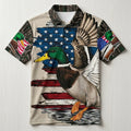 Patriotic American Flag Mallard Duck Polo Shirt Hunting Season Outfit Hunters Gift Ideas