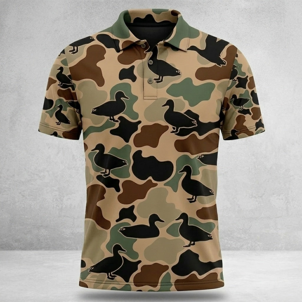 Mallard Duck Silhouette Camouflage Polo Shirt Hunting Season Outfit Gifts For Husband